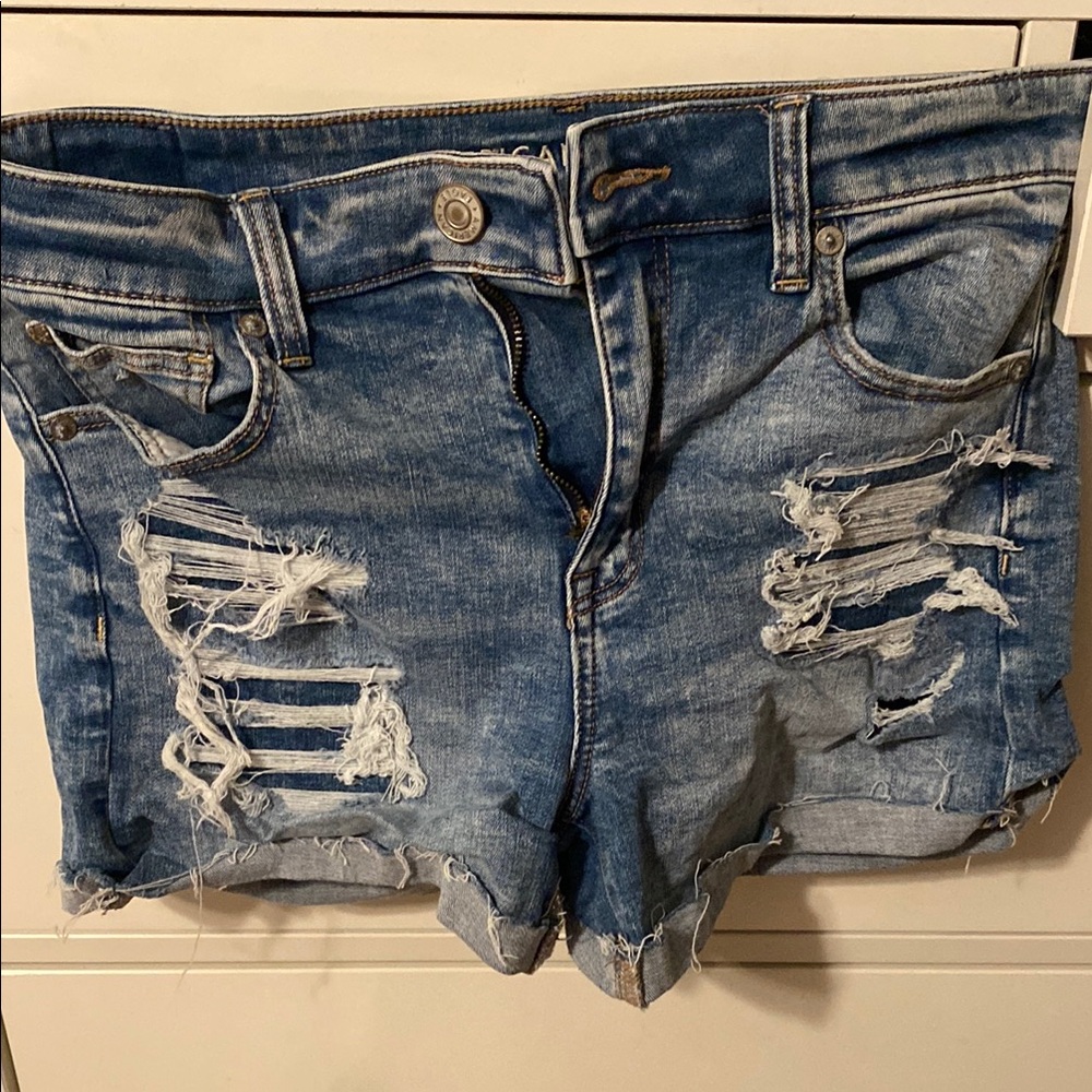 American Eagle Outfitters Blue Distressed Jean Shorts